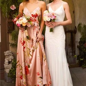 Lulus Still the one Blush Pink Floral Satin Maxi